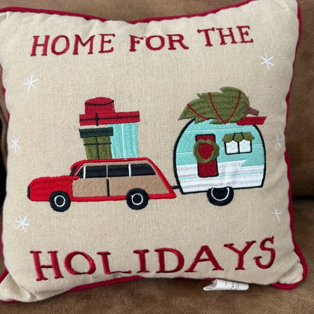 NEW Christmas Throw Pillow Home for the Holidays RV Camper Decor 10”
